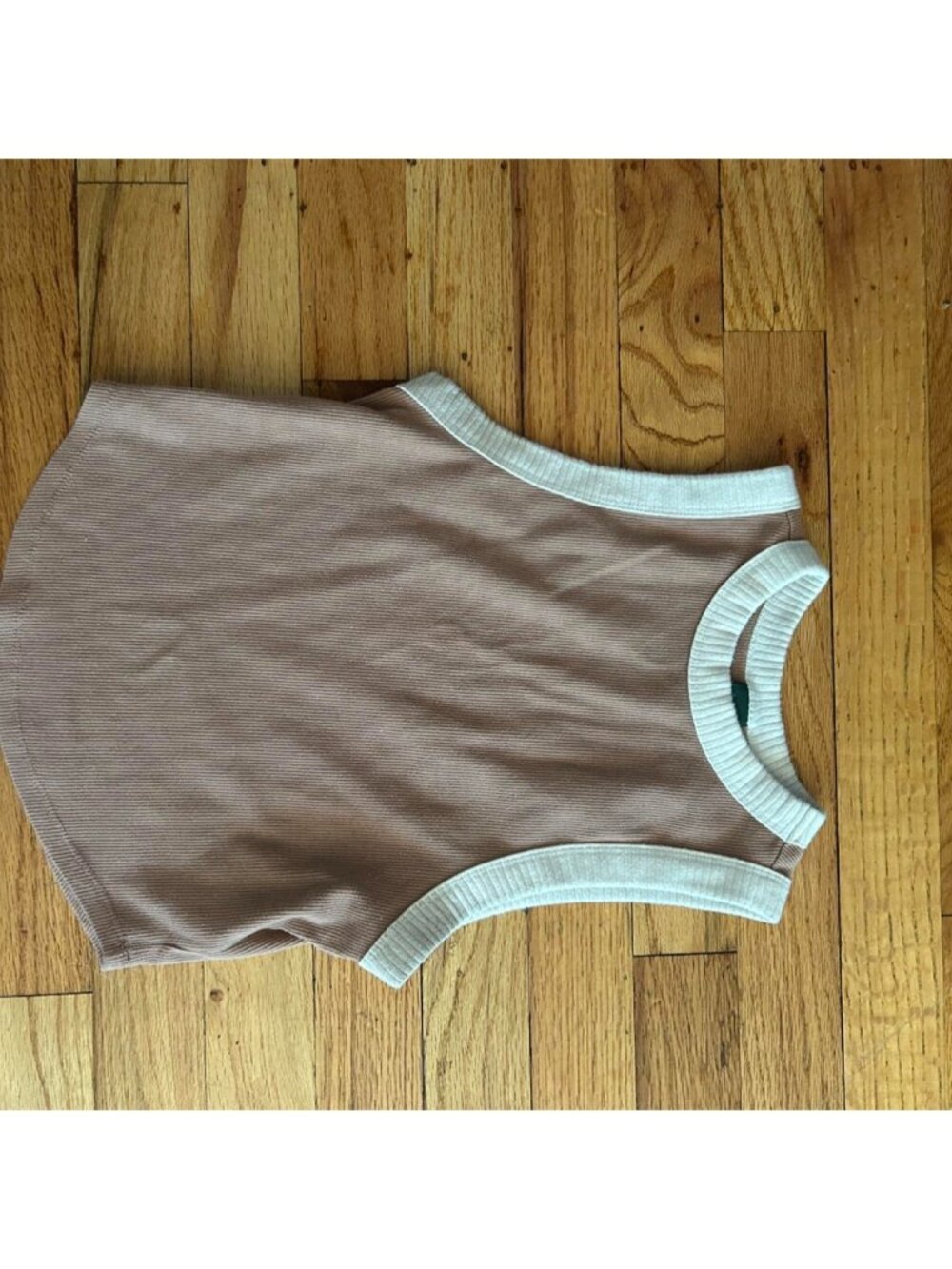 Brown ribbed soft tank top with white trim #ribbed #basics #soft # casual